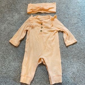 Newborn Cat & Jack ribbed romper with headband NB